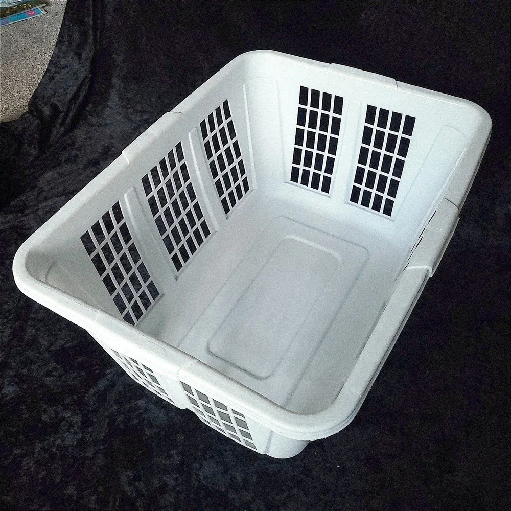 Vintage Rubbermaid White Plastic Laundry Basket Rectangular Ventilated 2965